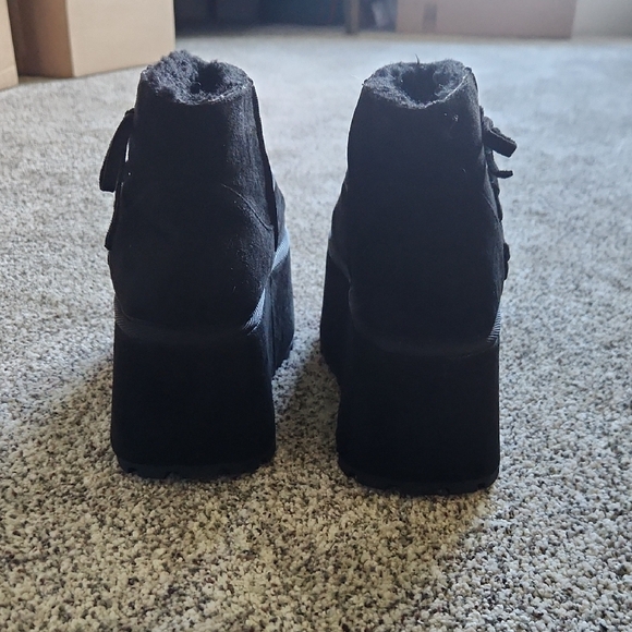 Dolls Kill Black Faux Suede Platform Ankle Boots with Lace-Up Back - Picture 3 of 6